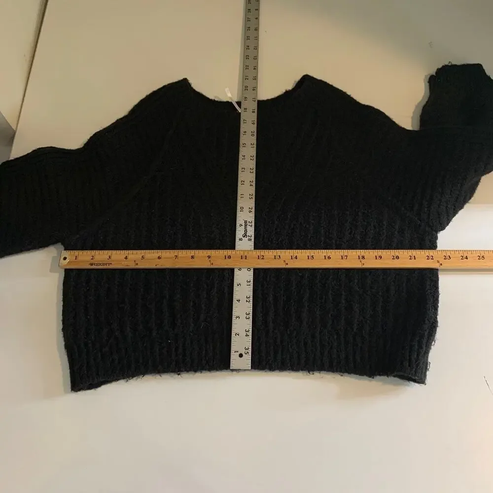 Free People Sweater Womens M Medium Black Carter Knit Balloon Sleeves Boxy